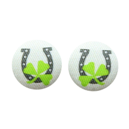 Lucky Horseshoes Fabric button Stud Earrings
