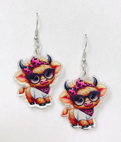 SimpleNGreat - Highland Cow Earrings, Acrylic Earrings: Cowboy