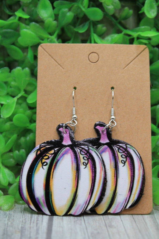 Watercolor Pumpkins Double-Sided Faux Leather Dangle Earrings