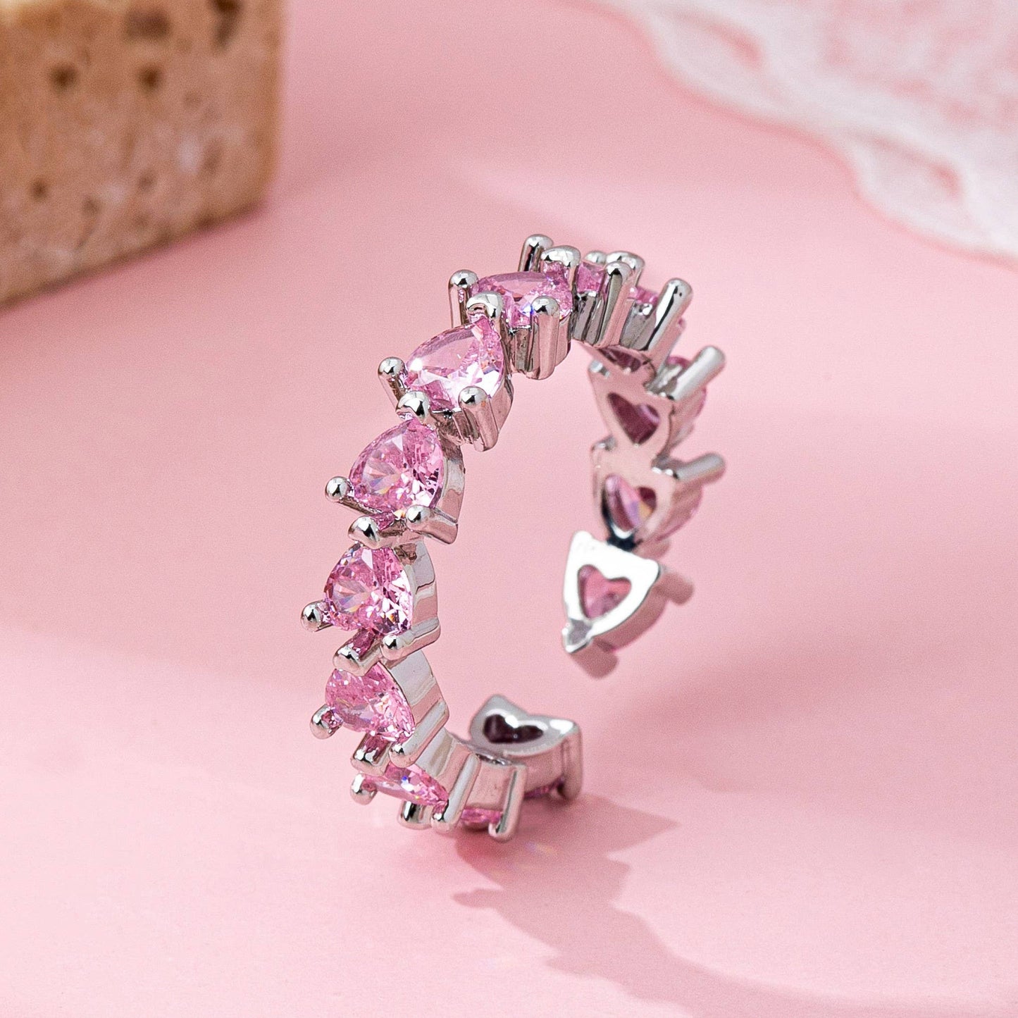 JOSSLYN by wall to wall - Pink Heart Eternity Band Ring | 80R219: Silver