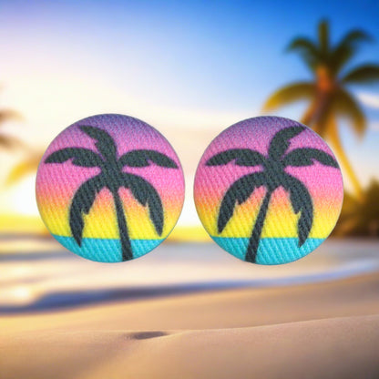 Vacation Fabric button Stud Earrings