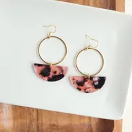Reese Earrings-Pink Glitter Tortoise Wire Earrings