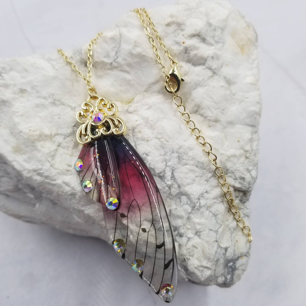 Butterfly Wing-Red Necklace: handmade Crystal Butterfly Wing