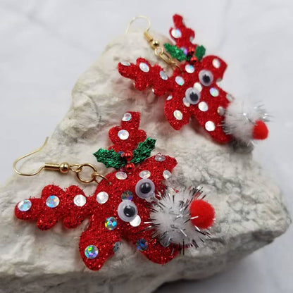 Sparkle Reindeer Pom Pom Christmas Earrings – Handmade Holiday Glitter Joy