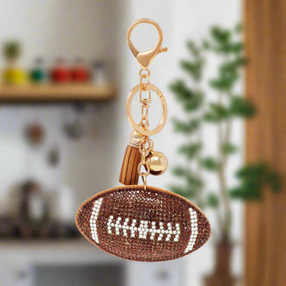 Bling Crystal Brown Football Key Chain
