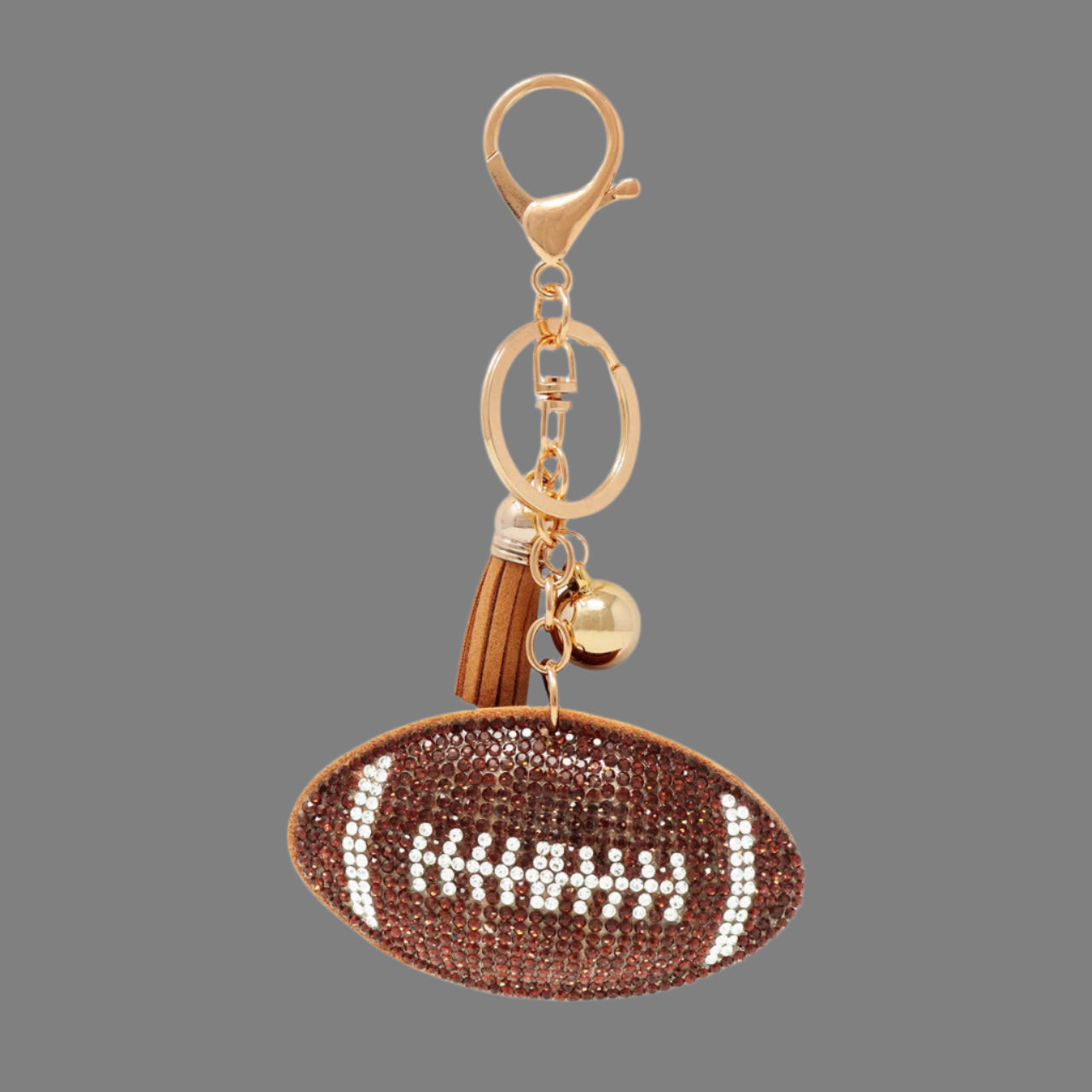 Bling Crystal Brown Football Key Chain