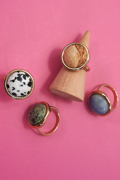 JOSSLYN by wall to wall - NATURAL STONE COCKTAIL STATEMENT RING | 80R084: DALMATIAN