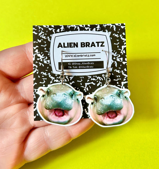 Moo Deng Hippo Wire Earrings