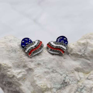 4th of July Patriotic Crystal Heart Earrings