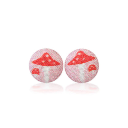 Pink Mushroom (small) Fabric button Stud Earrings