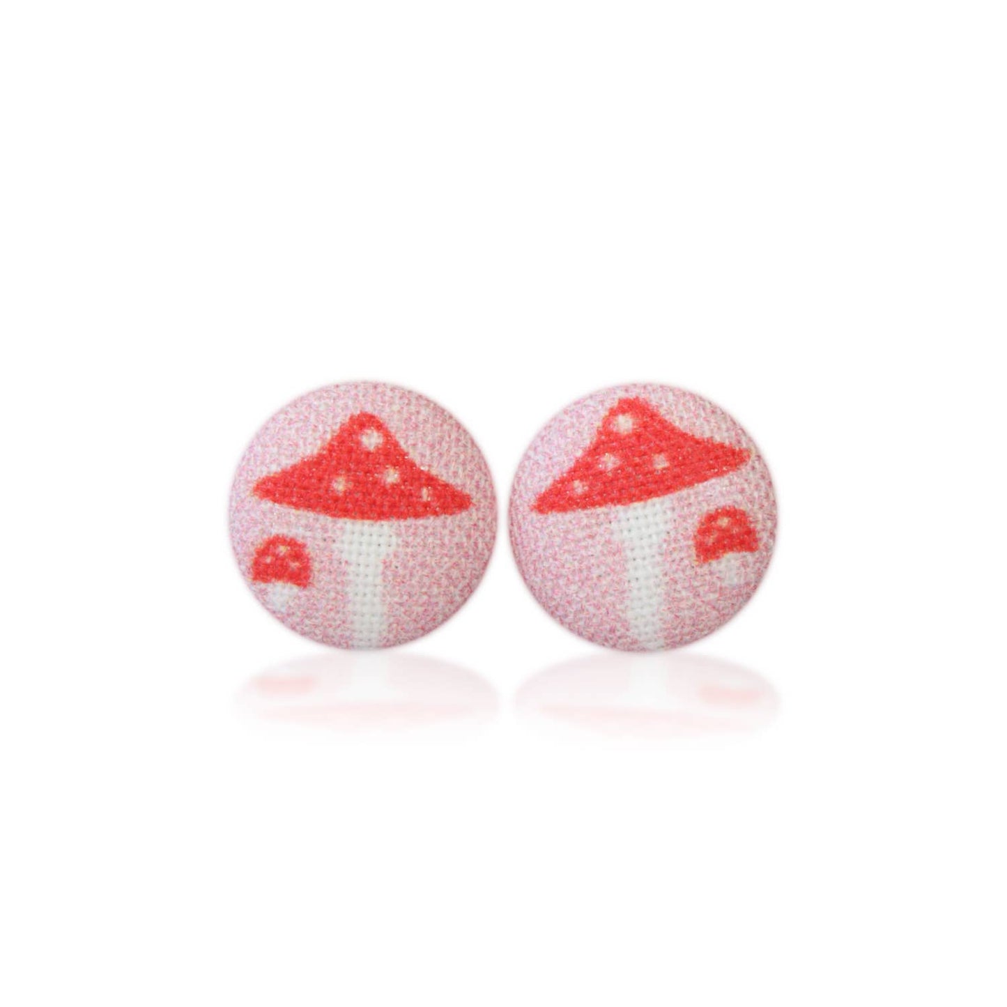 Pink Mushroom (small) Fabric button Stud EarringsPink tiful of LOVE