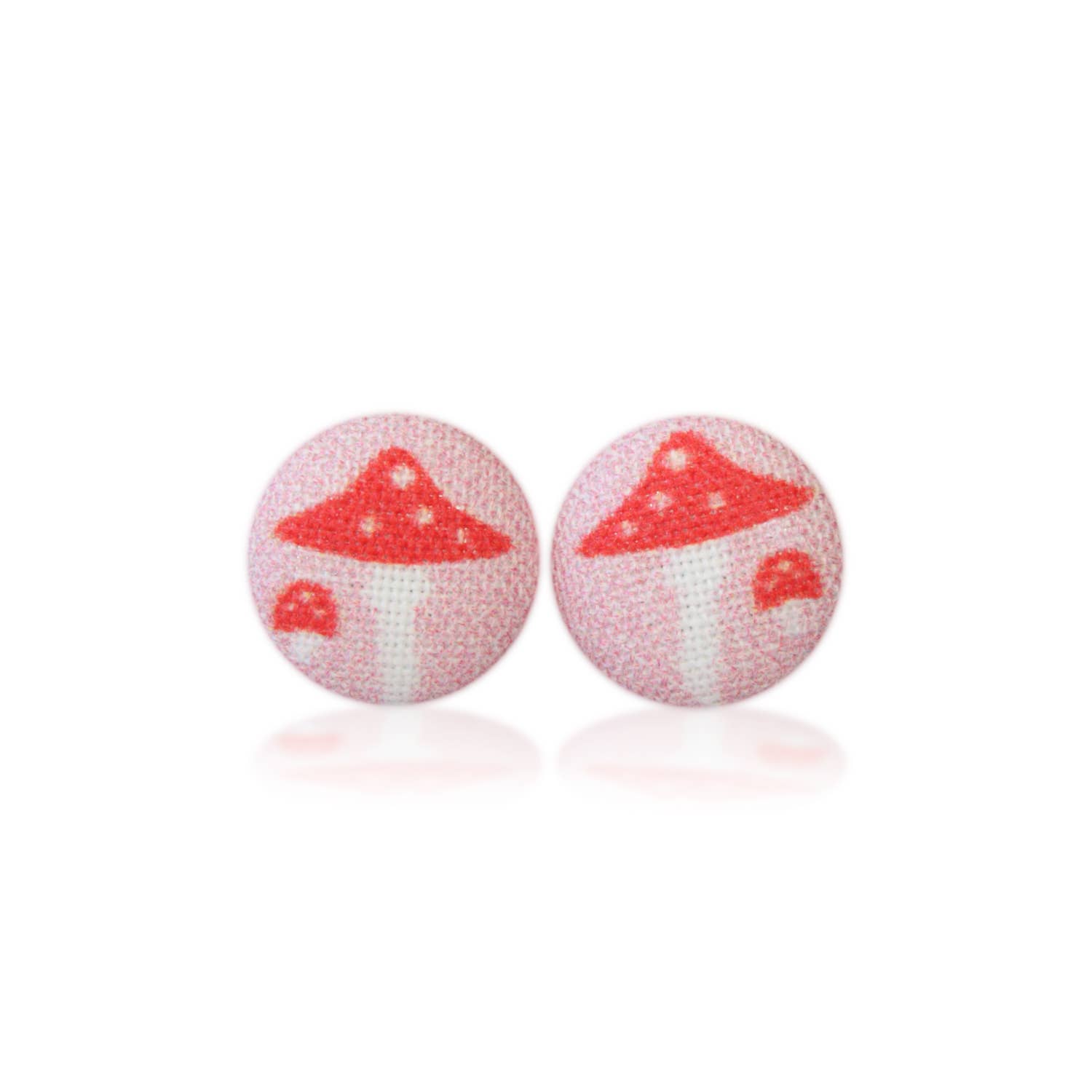 Pink Mushroom (small) Fabric button Stud EarringsPink tiful of LOVE