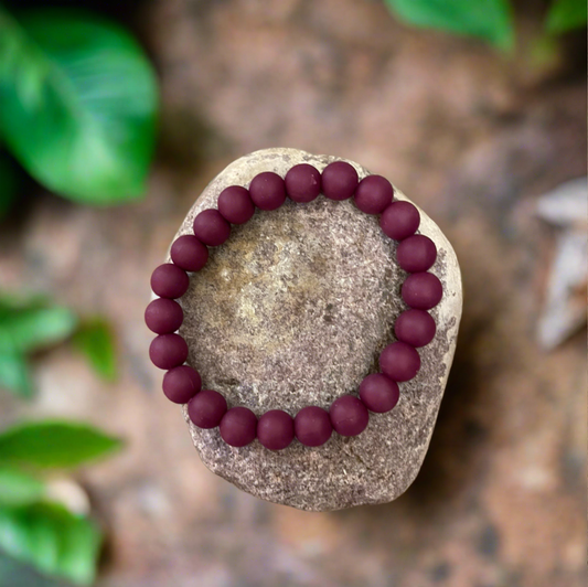 Red Wine Silicon Rubber Beaded Elastic/Stretch Bracelet