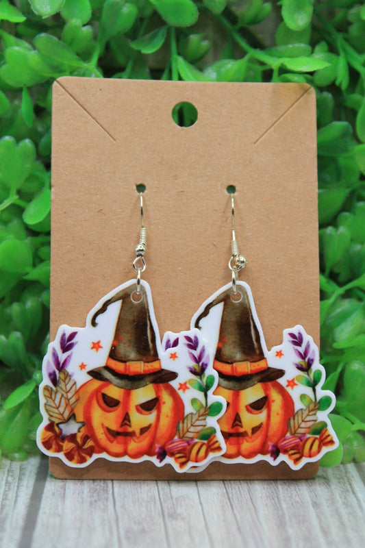 Witch Hat Jack-O-Lantern Dangle Earrings