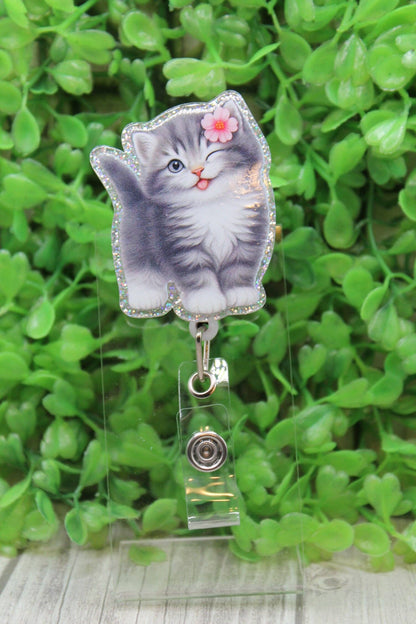 Cute Gray Kitten Emblem – Badge Reel, Brooch, or Tie Tack