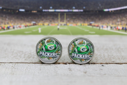 Packers Football Splatter Glass Stud Earrings | 12mm Handmade Fan Jewelry