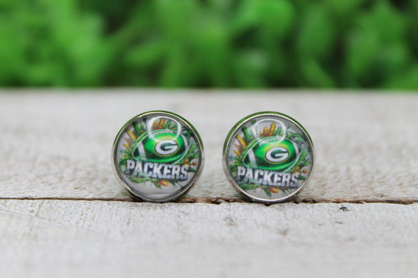 Packers Football Splatter Glass Stud Earrings | 12mm Handmade Fan Jewelry