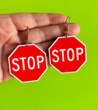 Stop Sign Earrings – Bold Statement Dangle Earrings