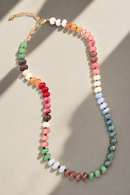 NATURAL AGATE GLASS BEADED NECKLACE