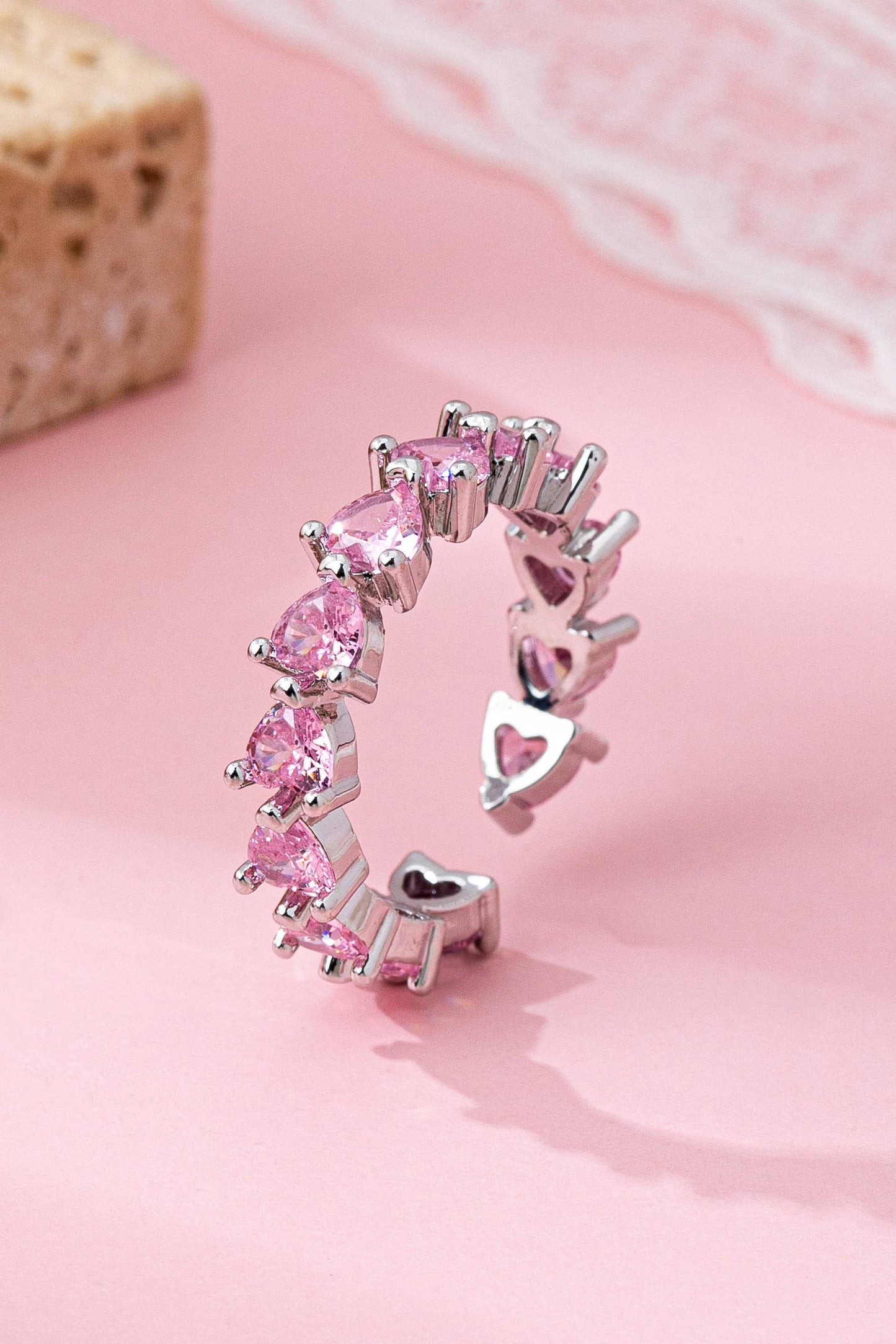 JOSSLYN by wall to wall - Pink Heart Eternity Band Ring | 80R219: Silver