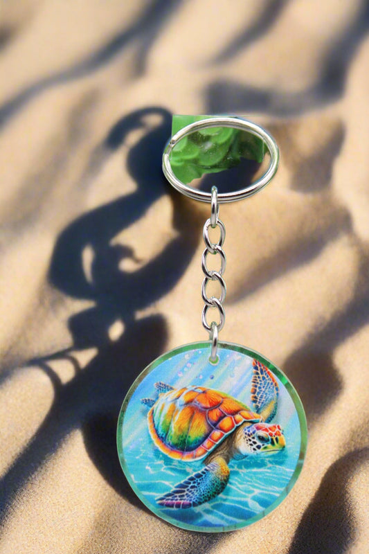 Sea Turtle Circle Acrylic Keychain | Ocean Lover Gift