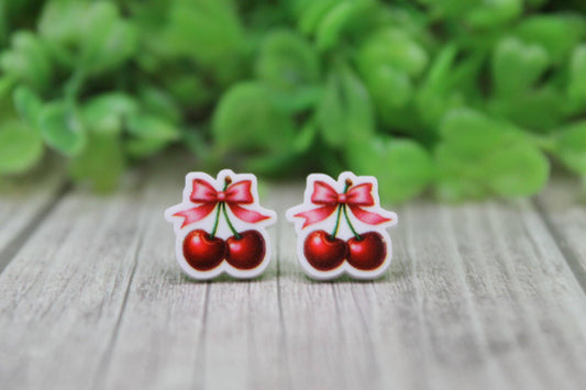 🍒 Mini Cherry Stud Earrings – Handmade Acrylic Jewelry 🍒