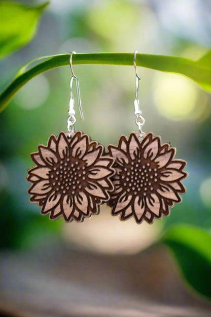 Sunflower Wooden Dangle Earrings