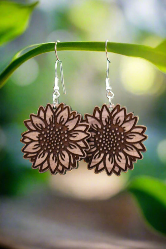 Sunflower Wooden Dangle Earrings