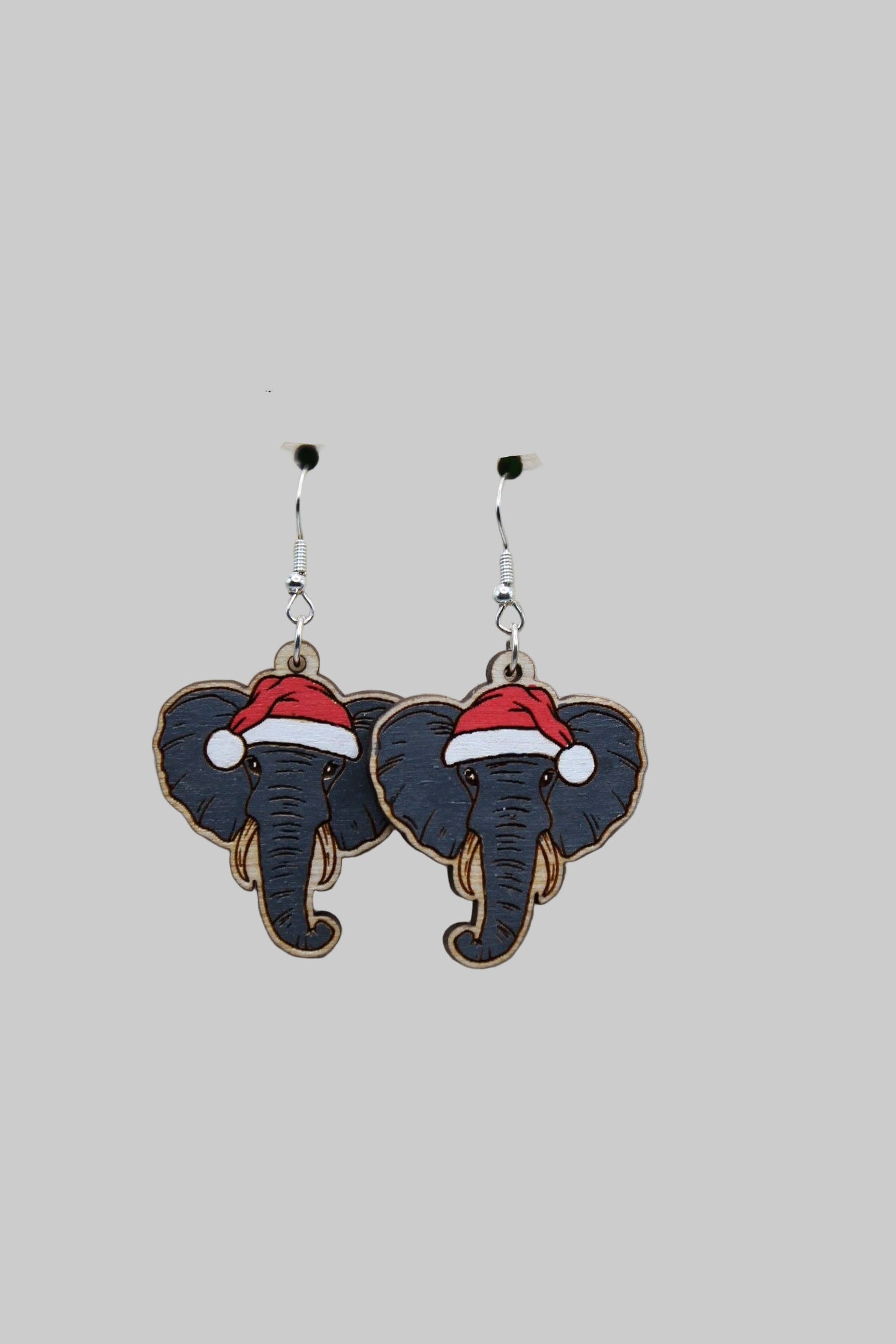 Festive Elephant Earrings – Handcrafted Wooden Christmas Jewelry