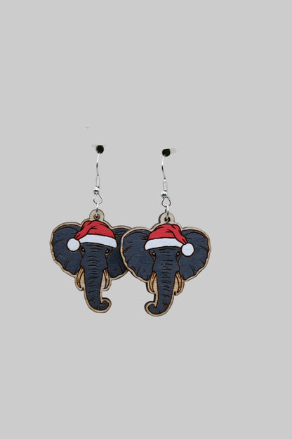 Festive Elephant Earrings – Handcrafted Wooden Christmas Jewelry