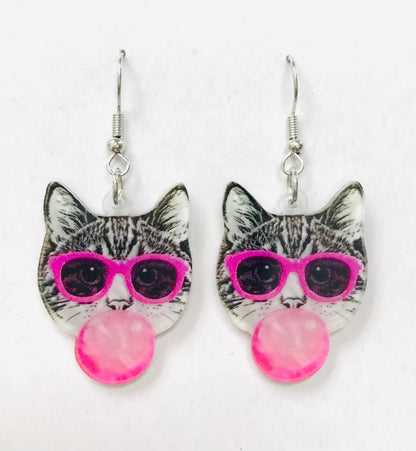 Bubble Gum Cat Wire Earrings