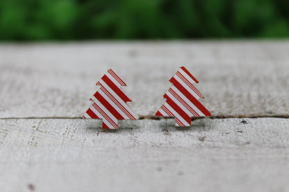 Candy Cane Striped Christmas Tree Stud Earrings | Handmade Holiday Jewelry