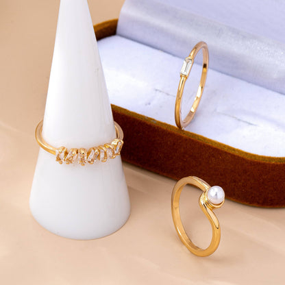 JOSSLYN by wall to wall - Pearl & Crystal Delicate Gold Ring Trio | 80R159: Gold