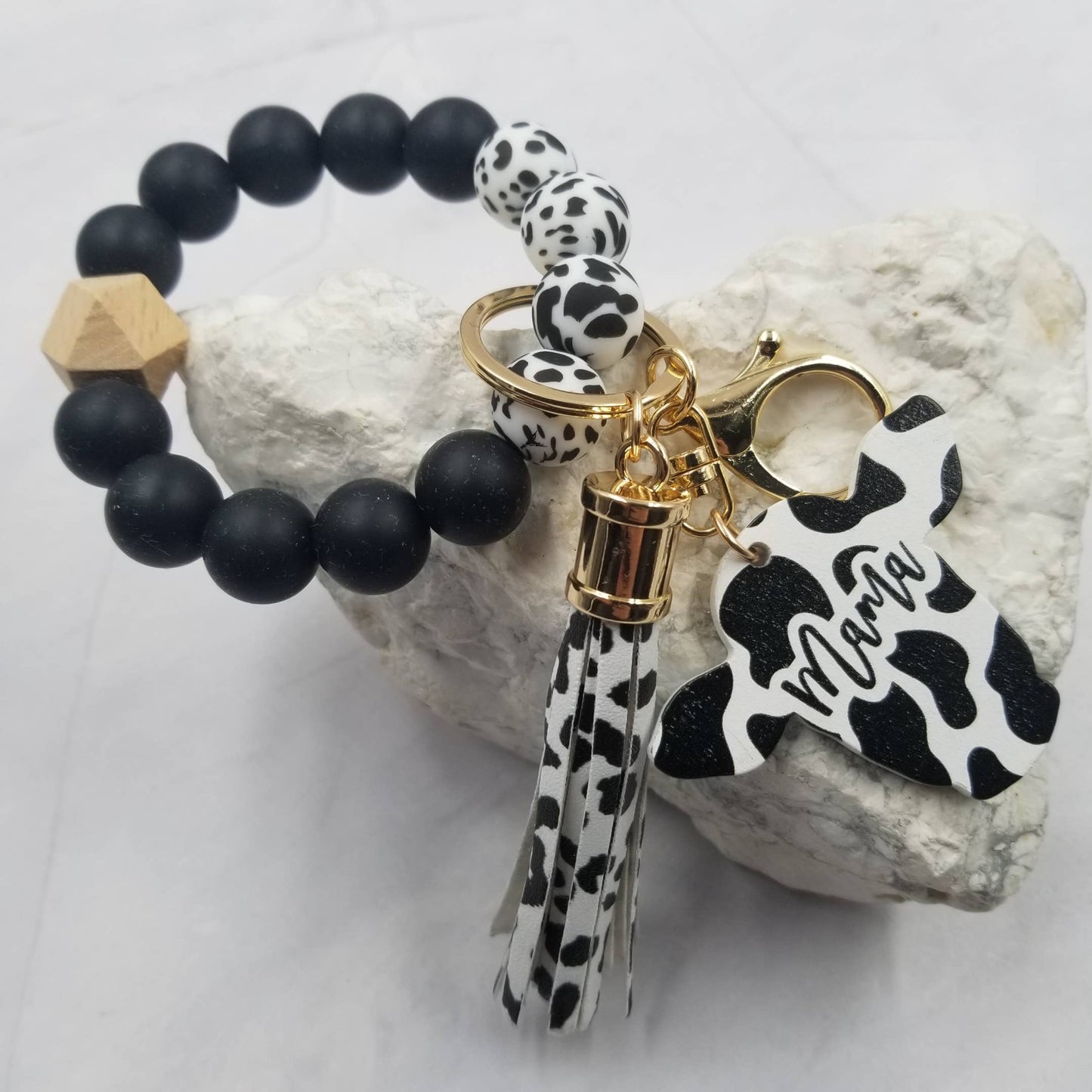 Cow Leopard Mama Bangle Keychain – Western Silicone Bead Wristlet