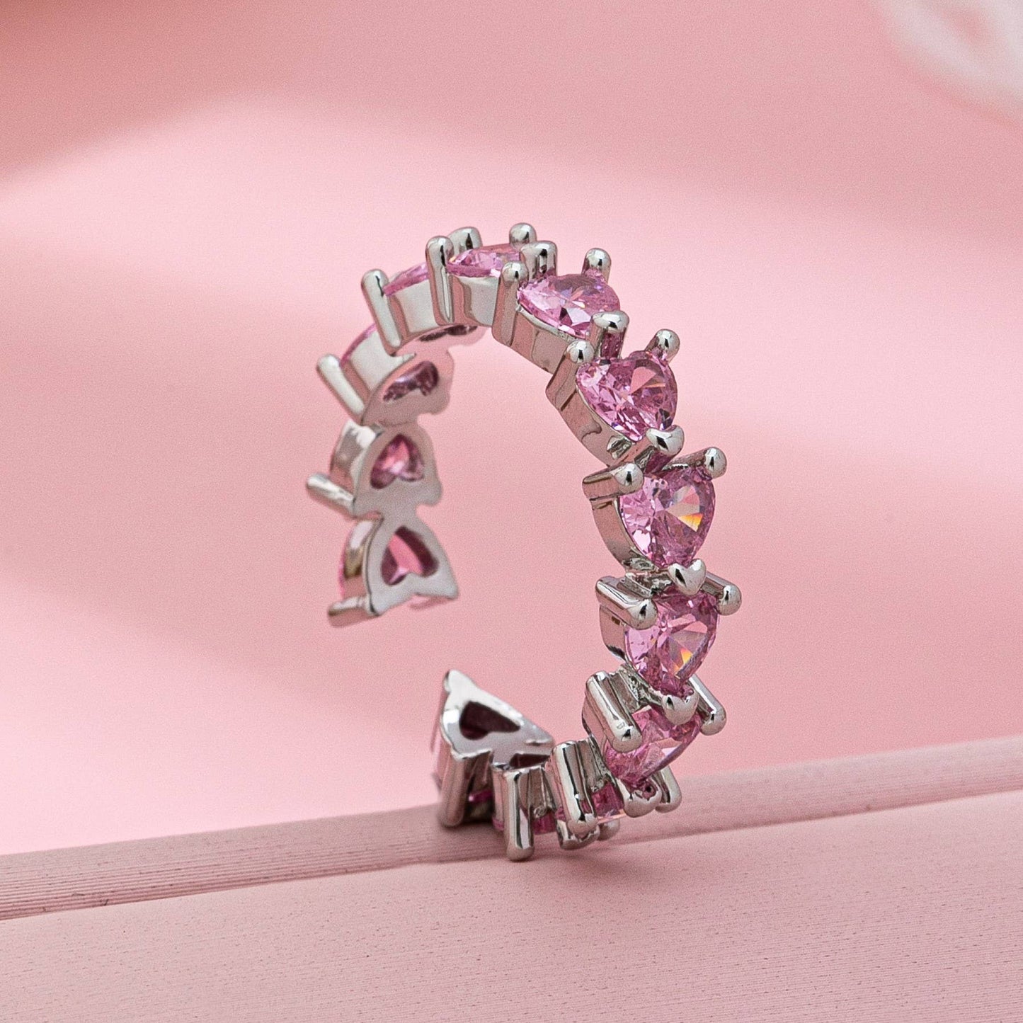 JOSSLYN by wall to wall - Pink Heart Eternity Band Ring | 80R219: Silver