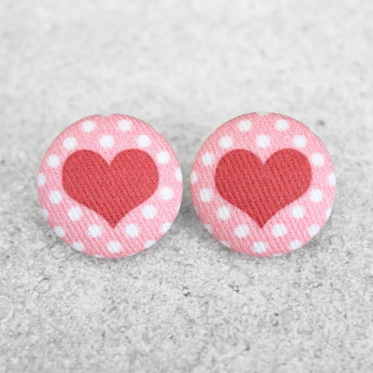 Polka Dot Heart Fabric button Stud EarringsPink tiful of LOVE