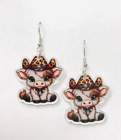 SimpleNGreat - Highland Cow Earrings, Acrylic Earrings: Cowboy