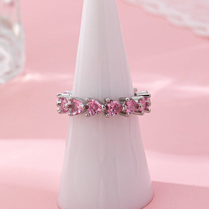 JOSSLYN by wall to wall - Pink Heart Eternity Band Ring | 80R219: Silver