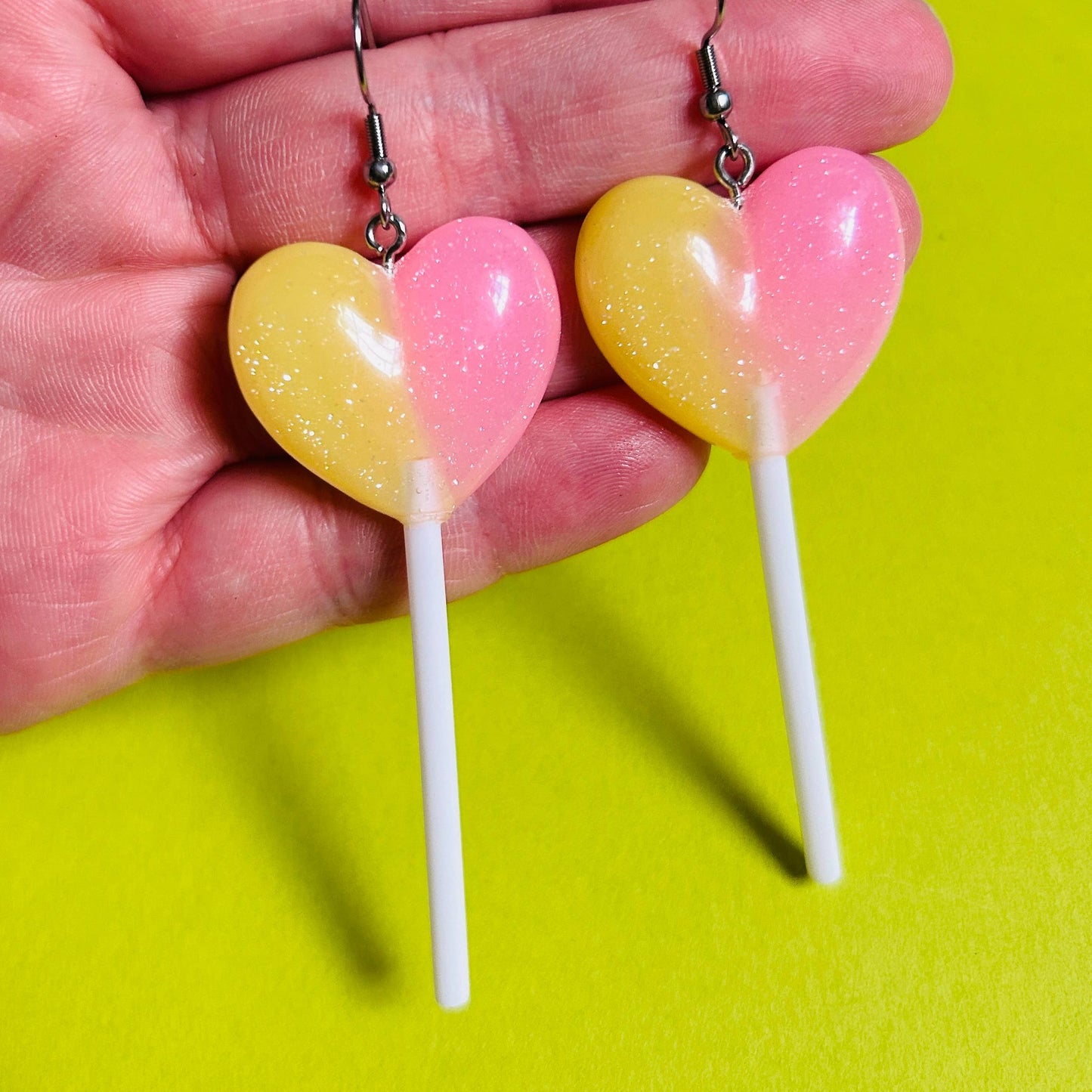 Glitter Heart Lollipop Earrings – Sweet Dangle Earrings