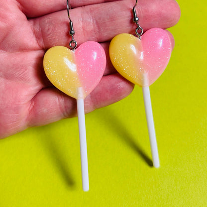 Glitter Heart Lollipop Earrings – Sweet Dangle Earrings