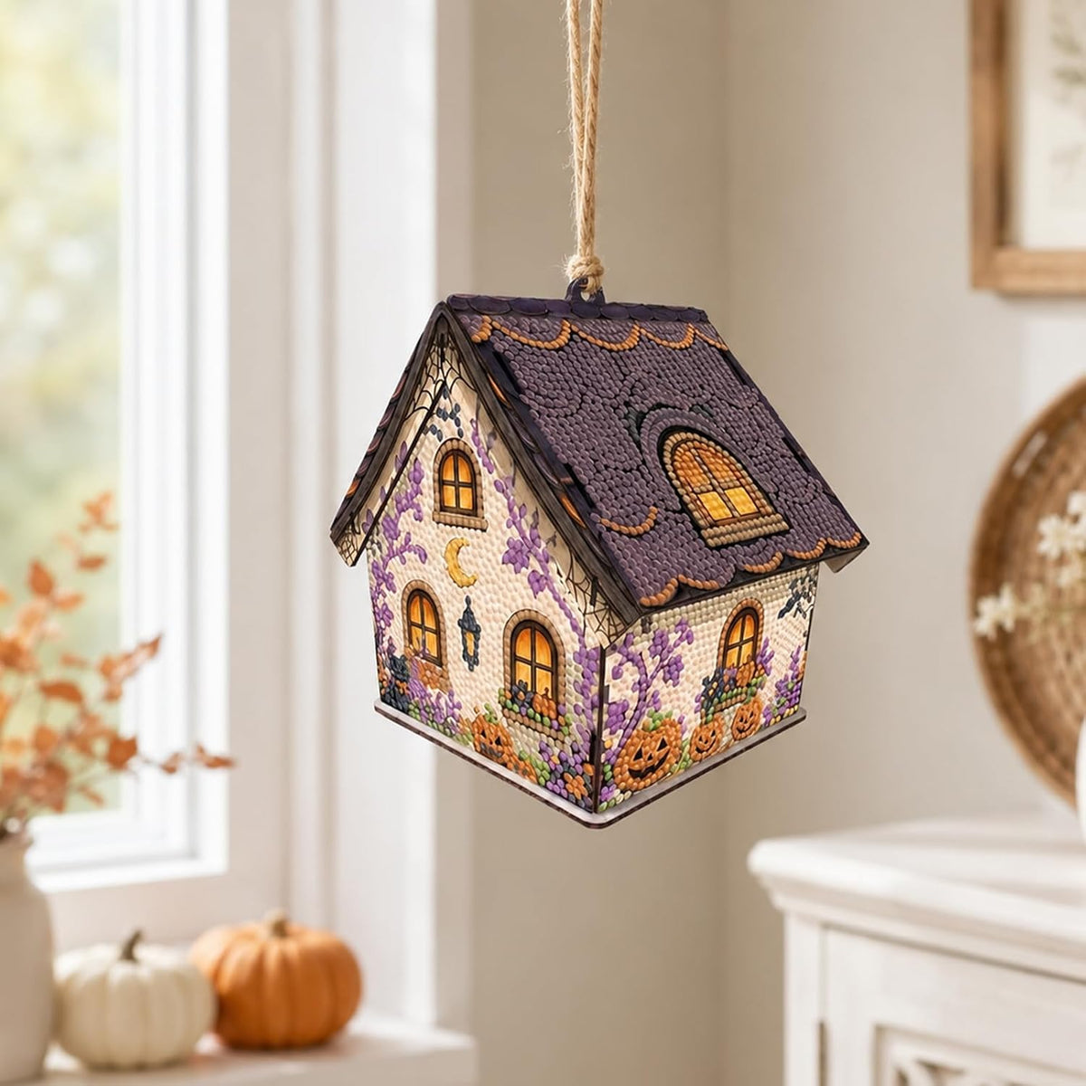 Diamond Art Halloween Haunted House — Completed 3D Wood Hanging Decoration