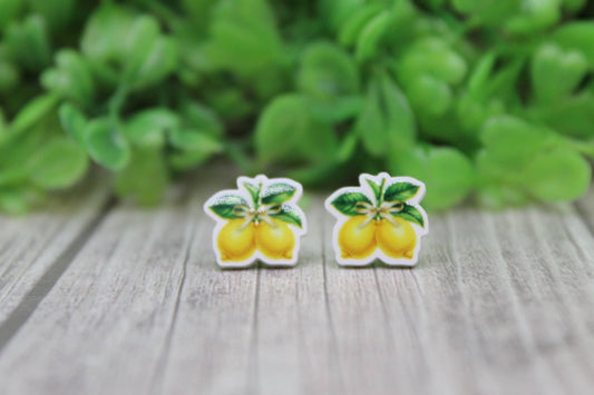 🍋 Mini Lemon Stud Earrings – Handmade Acrylic Jewelry 🍋