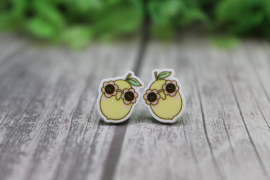 Lemons with Sunglasses Stud Earrings