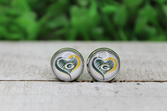 Packers Football Heart Stud Earrings