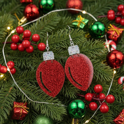 Glitter Red Bulb Christmas Earrings – Festive Acrylic Holiday Lights
