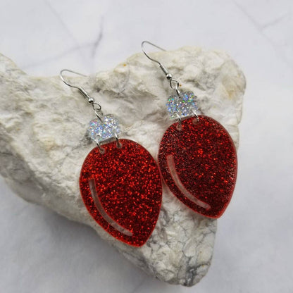 Glitter Red Bulb Christmas Earrings – Festive Acrylic Holiday Lights