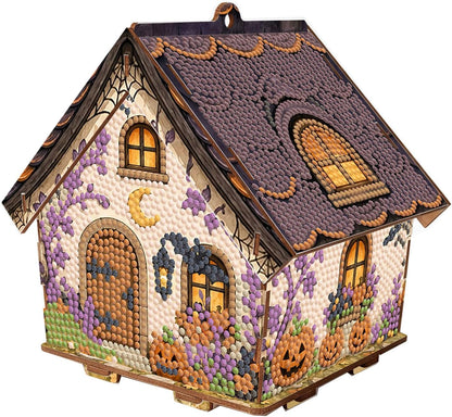 Diamond Art Halloween Haunted House — Completed 3D Wood Hanging Decoration