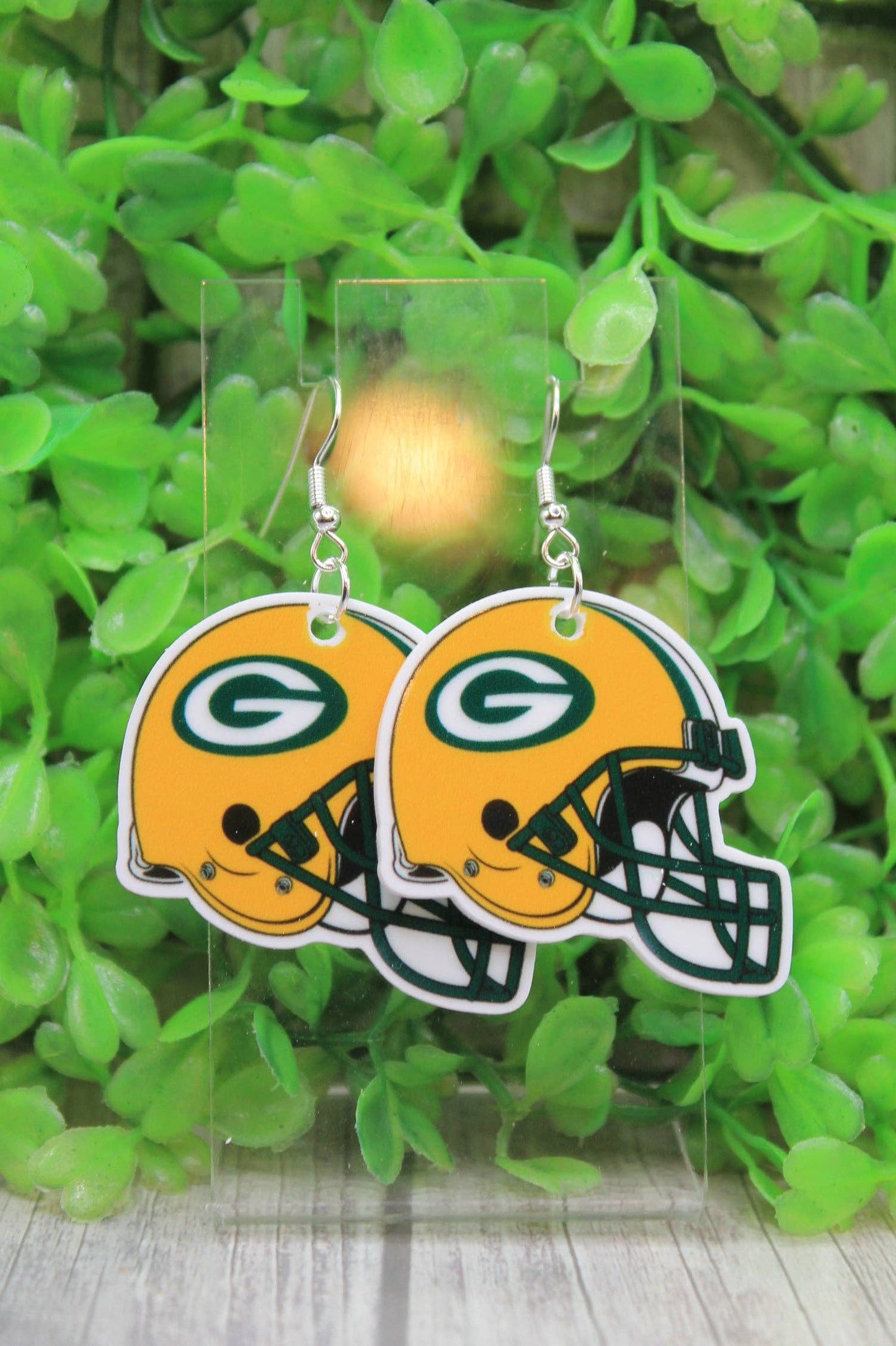 Green Bay Football Helmet Earrings – Game-Day Acrylic &amp; Stainless Steel Fan Jewelry