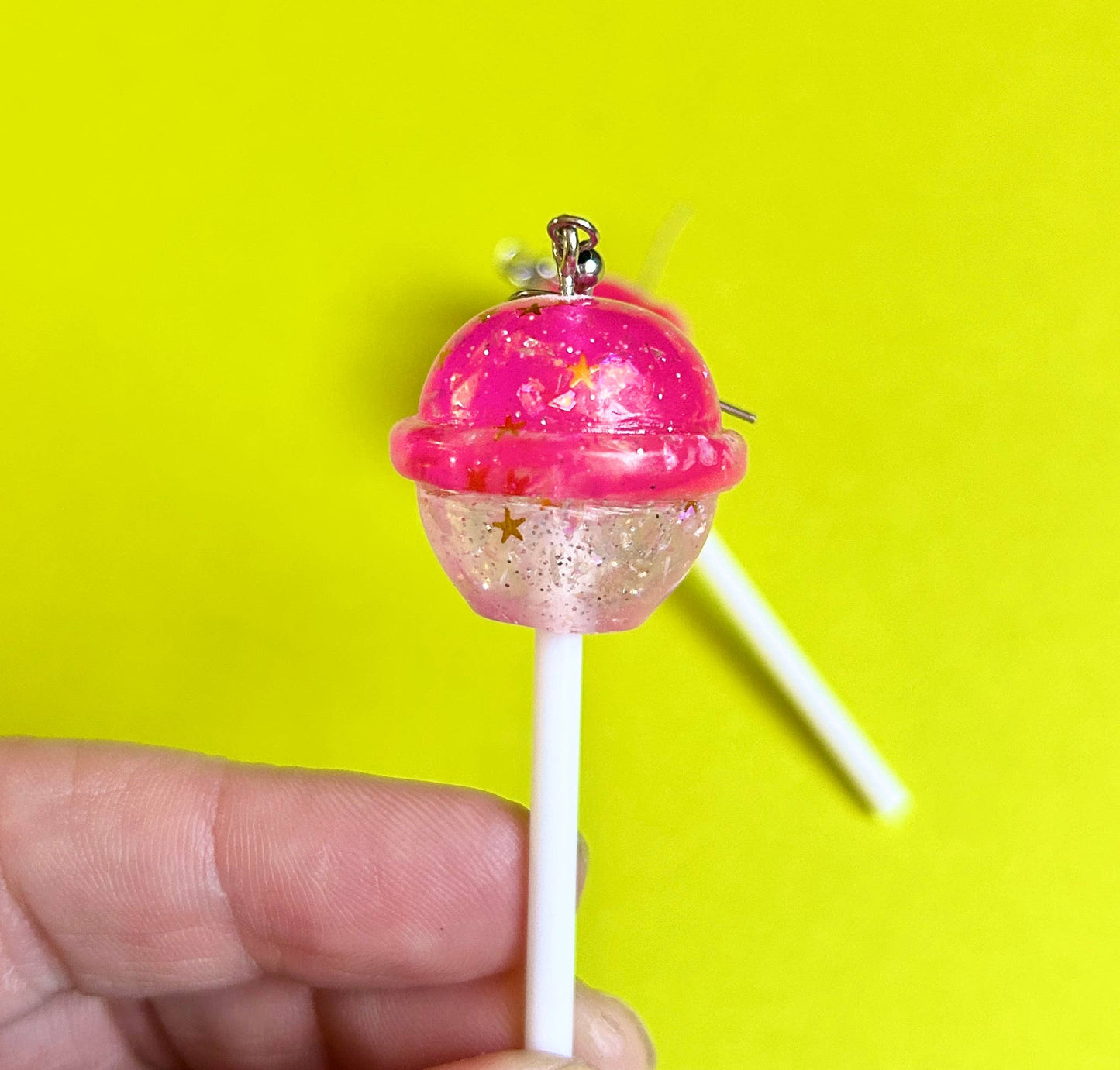 Pink Glitter Lollipop Dangle Earrings