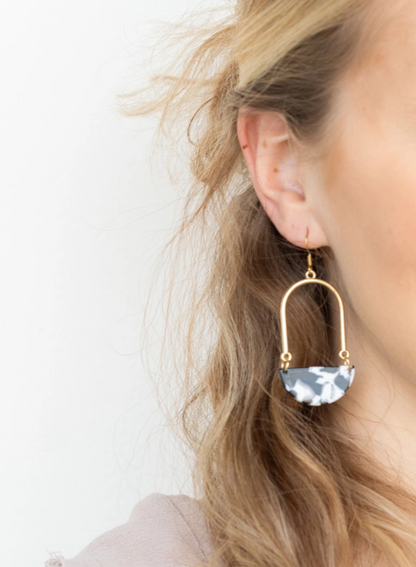 Stella Earrings - Black & White / Gold Arch Dangle Earring Wire Earrings